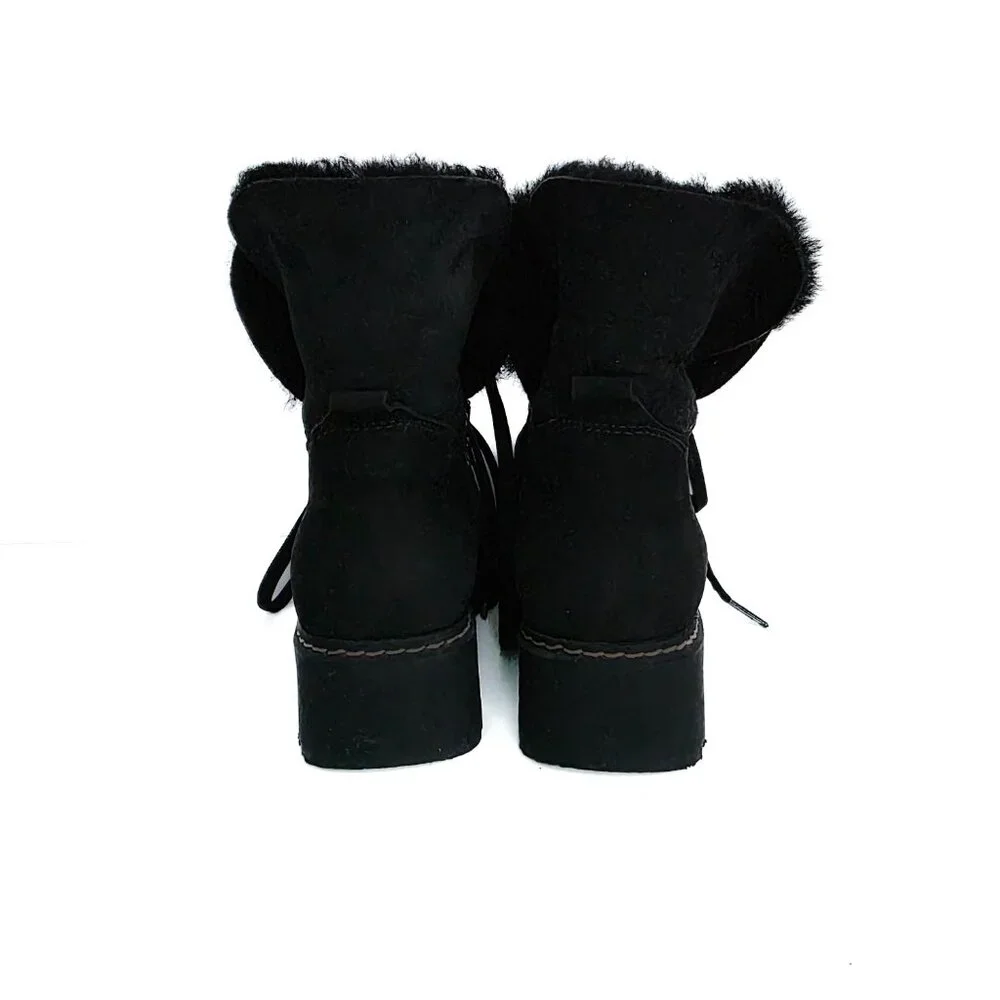 La Canadienne Shearling Lace Up Booties Womens 6.5 M Black Square Toe Waterproof